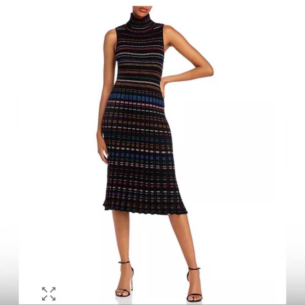 Milly Women's Black Sleeveless Metallic Midi Stripe Sweater Dress Size Small